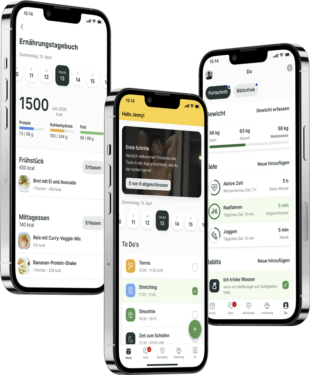 Ein Mockup der Coaching-App, das die Funktionen zeigt.